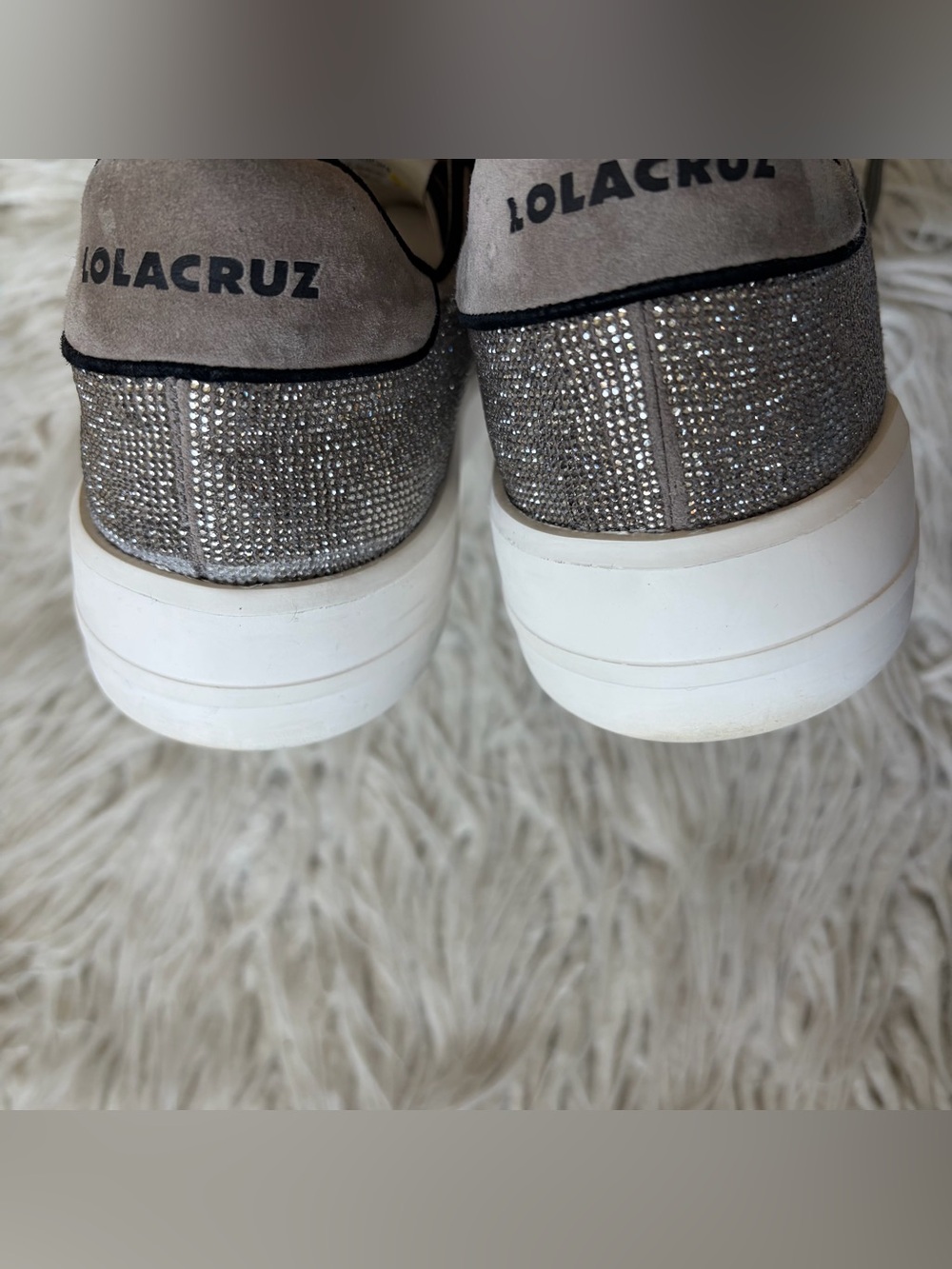 Lola Cruz Supernova Silver Glitter Suede Star Patch Grey Sneakers Shoes Size 37 - Picture 10 of 12
